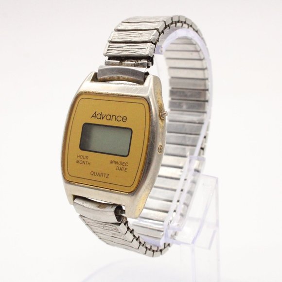 Vintage ADVANCE Digital Watch Mens Classic Retro Silver Tone Expandable Band - Picture 3 of 8
